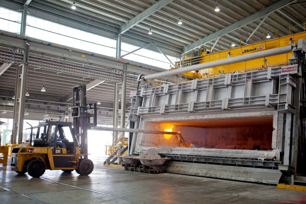 Aluminum being processed at a melting facility