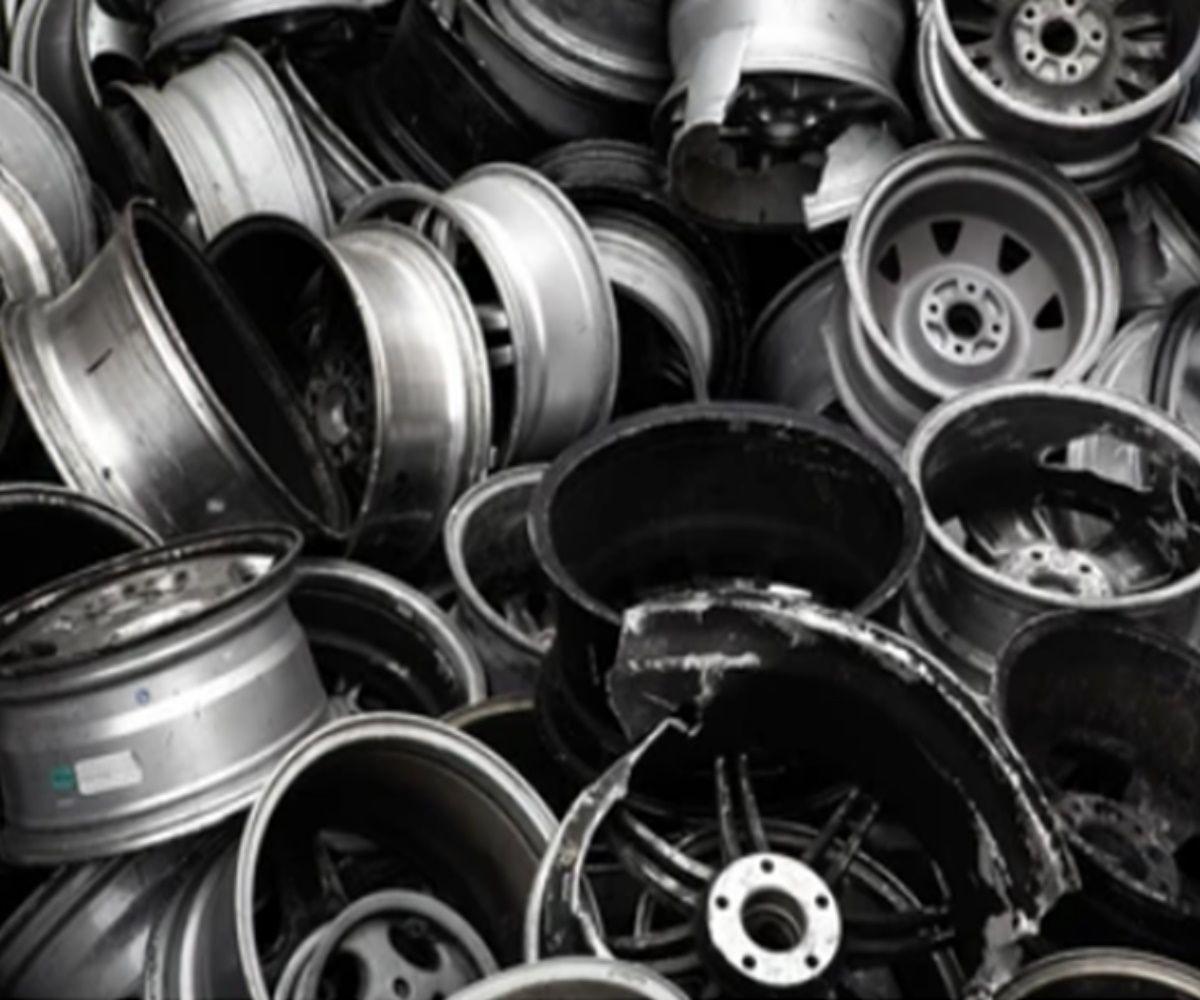 Close detail of clean cast aluminum wheel scrap