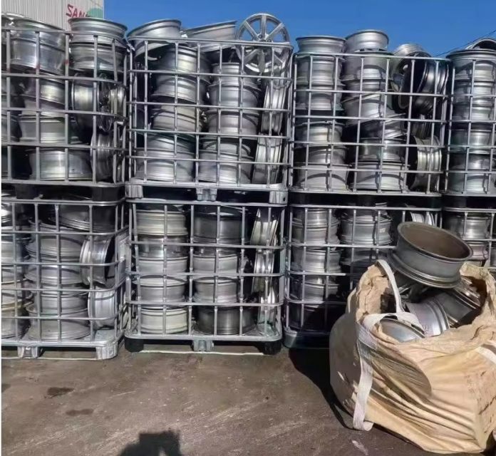 Aluminum wheel scrap crated and bagged, ready for export